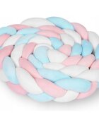 Ricokids Protectie laterala impletita pentru patut Trio AlbastruRozAlb 3metriinaltime 11.5 cm din plus cu umplutura antialergica