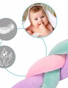 Ricokids Protectie laterala impletita pentru patut Trio RozMovTurcoaz 3metriinaltime 11.5 cm din plus cu umplutura antialergica