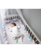 Ricokids Protectie laterala impletita pentru patut Trio RozMovTurcoaz 3metriinaltime 11.5 cm din plus cu umplutura antialergica