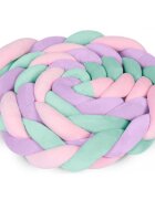 Ricokids Protectie laterala impletita pentru patut Trio RozMovTurcoaz 3metriinaltime 11.5 cm din plus cu umplutura antialergica