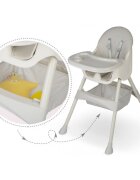 Ricokids Scaun de masa 3in1 transformabil in scaunel clasic cu cos de depozitare baza antiderapanta masuta reglabila suport picioare si husa detasabila Milo Gri
