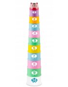 Ricokids Set 10 cupe jucarie pentru baie Bath Toys Pastel multicolor multifunctionale in forma de turn cu cifre de stivuit Inspiratie Montessori