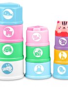 Ricokids Set 10 cupe jucarie pentru baie Bath Toys Pastel multicolor multifunctionale in forma de turn cu cifre de stivuit Inspiratie Montessori