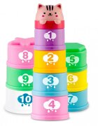 Ricokids Set 10 cupe jucarie pentru baie Bath Toys Pastel multicolor multifunctionale in forma de turn cu cifre de stivuit Inspiratie Montessori