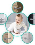 Ricokids Set 6 sigurante mobilier pentru copii Gri multifunctionale utilizare multipla instalare cu adeziv 3M 21.8x7.3 cm