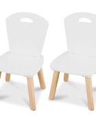 Ricokids Set masuta si 2 scaunele cu spatar din lemn pentru copii Albgreutate suportata 80kgMargini rotunjitepotrivit pentru activitatiteme acasagradinitaafter school