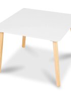 Ricokids Set masuta si 2 scaunele cu spatar din lemn pentru copii Albgreutate suportata 80kgMargini rotunjitepotrivit pentru activitatiteme acasagradinitaafter school
