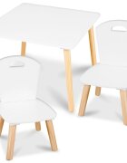 Ricokids Set masuta si 2 scaunele cu spatar din lemn pentru copii Albgreutate suportata 80kgMargini rotunjitepotrivit pentru activitatiteme acasagradinitaafter school