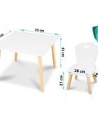 Ricokids Set masuta si 2 scaunele cu spatar din lemn pentru copii Albgreutate suportata 80kgMargini rotunjitepotrivit pentru activitatiteme acasagradinitaafter school