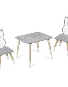 Ricokids Set masuta si 2 scaunele cu spatar pentru copii din lemn si MDF BunnyCalitate premiumAsamblare usoara Masuta cu alfabetdimensiune masuta 60x60x47cmutilizare pentru temeactivitati la gradinitaafter schoolacasa