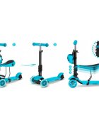Ricokids Trotineta 3 in 1 pentru copii Buggy Albastru cu scaunel reglabilinaltime ghidon reglabilaroti cu lumini LEDplatforma antiderapantacadru din aluminiumanere ergonomice si cosulet pentru accesorii