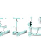 Ricokids Trotineta 3 in 1 pentru copii Buggy Mint cu scaunel reglabilinaltime ghidon reglabilaroti cu lumini LEDplatforma antiderapantacadru din aluminiumanere ergonomice si cosulet pentru accesorii