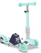Ricokids Trotineta 3 in 1 pentru copii Buggy Mint cu scaunel reglabilinaltime ghidon reglabilaroti cu lumini LEDplatforma antiderapantacadru din aluminiumanere ergonomice si cosulet pentru accesorii