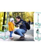 Ricokids Trotineta 3 in 1 pentru copii Buggy Mint cu scaunel reglabilinaltime ghidon reglabilaroti cu lumini LEDplatforma antiderapantacadru din aluminiumanere ergonomice si cosulet pentru accesorii