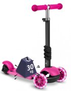 Ricokids Trotineta 3 in 1 pentru copii Buggy Roz cu scaunel reglabilinaltime ghidon reglabilaroti cu lumini LEDplatforma antiderapantacadru din aluminiumanere ergonomice si cosulet pentru accesorii