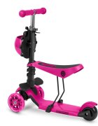 Ricokids Trotineta 3 in 1 pentru copii Buggy Roz cu scaunel reglabilinaltime ghidon reglabilaroti cu lumini LEDplatforma antiderapantacadru din aluminiumanere ergonomice si cosulet pentru accesorii