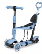 Ricokids Trotineta 4 in 1 pentru copii Todi Albastru scaunel reglabil cu spatarmaner parental detasabil inaltime ghidon reglabila roti cu lumini LED platforma antiderapanta cadru din aluminiu manere ergonomice