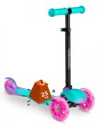 Ricokids Trotineta cu roti cu led Loco turcoaz cu roz pliabila ghidon reglabil greutate suportata 25 kg varsta 3 ani+
