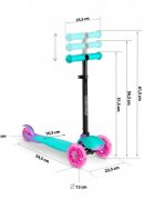 Ricokids Trotineta cu roti cu led Loco turcoaz cu roz pliabila ghidon reglabil greutate suportata 25 kg varsta 3 ani+