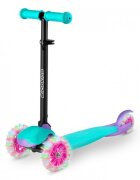 Ricokids Trotineta cu roti cu led Loco turcoaz cu roz pliabila ghidon reglabil greutate suportata 25 kg varsta 3 ani+