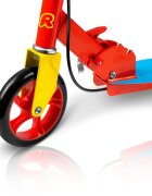 Ricokids Trotineta pentru copii Kodi AlbastruRosu pliabila inaltime ghidon reglabila platforma antiderapanta roti din PU rezistente rulmenti ABEC-7 2 frane de mana si picior manere ergonomice pliabile si cric