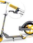 Ricokids Trotineta pentru copii Kodi GriGalben pliabila inaltime ghidon reglabila platforma antiderapanta roti din PU rezistente rulmenti ABEC-7 2 frane de mana si picior manere ergonomice pliabile si cric