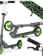 Ricokids Trotineta pentru copii Kodi NegruVerde pliabila inaltime ghidon reglabila platforma antiderapanta roti din PU rezistente rulmenti ABEC-7 2 frane de mana si picior manere ergonomice pliabile si cric