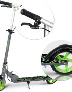 Ricokids Trotineta pentru copii Kodi NegruVerde pliabila inaltime ghidon reglabila platforma antiderapanta roti din PU rezistente rulmenti ABEC-7 2 frane de mana si picior manere ergonomice pliabile si cric
