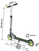 Ricokids Trotineta pentru copii Kodi NegruVerde pliabila inaltime ghidon reglabila platforma antiderapanta roti din PU rezistente rulmenti ABEC-7 2 frane de mana si picior manere ergonomice pliabile si cric