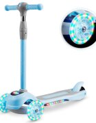 Ricokids Trotineta pentru copii Piko Albastru cu inaltime ghidon reglabilaroti cu lumi LEDcadru din aluminiu platforma antiderapantagreutate admisa 35 kg