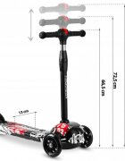 Ricokids Trotineta pentru copii Piko NegruAlbRosu cu inaltime ghidon reglabilaroti cu lumi LEDcadru din aluminiu platforma antiderapantagreutate admisa 35 kg