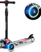 Ricokids Trotineta pentru copii Piko NegruAlbRosu cu inaltime ghidon reglabilaroti cu lumi LEDcadru din aluminiu platforma antiderapantagreutate admisa 35 kg