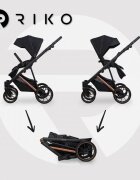 Riko Carucior 4 in 1 pentru copii Velar Magma Premium Line cu parte sport scoica auto testata ADAC i-Size omologat R129 cu baza isofix accesorii incluse pana la 22 kg Negru
