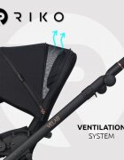 Riko Carucior pentru copii 2 in 1 Velar Magma Premium Line cu suspensii maner reglabil pe inaltime geanta si accesorii incluse pana la 22 kg Negru