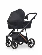 Riko Carucior pentru copii Velar Magma Premium Line 3 in 1 omologat i-Size R129 cu suspensii maner reglabil pe inaltime cu scoica auto Geanta si accesorii incluse pana la 22 kg Negru