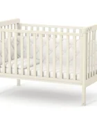 RKids Patut din lemn de fag Como pentru copii 120 x 60 cm cu laterala detasabila inaltime reglabila a saltelei lamele detasabile si sina pentru dentitie Alb