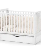 RKids Patut din lemn de fag Como pentru copii 120 x 60 cm cu laterala detasabila inaltime reglabila a saltelei lamele detasabile si sina pentru dentitie Alb