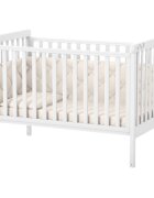 RKids Patut din lemn de fag Como pentru copii 120 x 60 cm cu laterala detasabila inaltime reglabila a saltelei lamele detasabile si sina pentru dentitie Alb