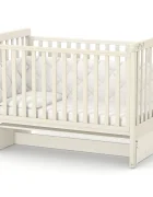 RKids Patut din lemn de fag Como pentru copii 120 x 60 cm cu laterala detasabila inaltime reglabila a saltelei lamele detasabile si sina pentru dentitie Ivory