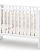 RKids Patut din lemn de fag Oslo pentru copii 120 x 60 cm 0-4 ani cu sina pentru dentitie inaltimea saltelei reglabila si laterala detasabila alb