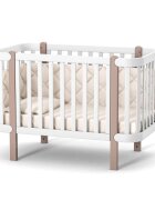 RKids Patut din lemn masiv de fag Monaco pentru copii 0-4 ani 120 x 60 cm inaltimea saltelei reglabila in 4 nivele si laterala detasabila Alb-cappuccino