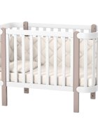 RKids Patut din lemn masiv de fag Monaco pentru copii 0-4 ani 120 x 60 cm inaltimea saltelei reglabila in 4 nivele si laterala detasabila Alb-cappuccino