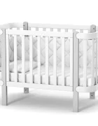 RKids Patut din lemn masiv de fag Monaco pentru copii 0-4 ani 120 x 60 cm inaltimea saltelei reglabila in 4 nivele si laterala detasabila alb-gri