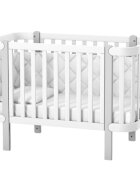RKids Patut din lemn masiv de fag Monaco pentru copii 0-4 ani 120 x 60 cm inaltimea saltelei reglabila in 4 nivele si laterala detasabila alb-gri