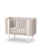 RKids Patut pentru copii 120 x 60 cm din lemn de fag 0-4 ani Monaco Velour Cappuccino cu inaltimea saltelei reglabila si laterala detasabila