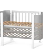 RKids Patut pentru copii 120 x 60 cm din lemn de fag 0-4 ani Monaco Velour Gri cu inaltimea saltelei reglabila si laterala detasabila