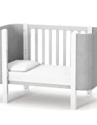 RKids Patut pentru copii 120 x 60 cm din lemn de fag 0-4 ani Monaco Velour Gri cu inaltimea saltelei reglabila si laterala detasabila