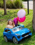 ROLLPLAY Masina electrica pentru copii Porche Macan Turbo 70W albastra deschidere usi schimbator de viteze unitate audio cu Mp3 si bluetooth cu telecomanda