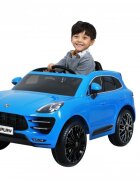 ROLLPLAY Masina electrica pentru copii Porche Macan Turbo 70W albastra deschidere usi schimbator de viteze unitate audio cu Mp3 si bluetooth cu telecomanda