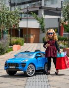 ROLLPLAY Masina electrica pentru copii Porche Macan Turbo 70W albastra deschidere usi schimbator de viteze unitate audio cu Mp3 si bluetooth cu telecomanda